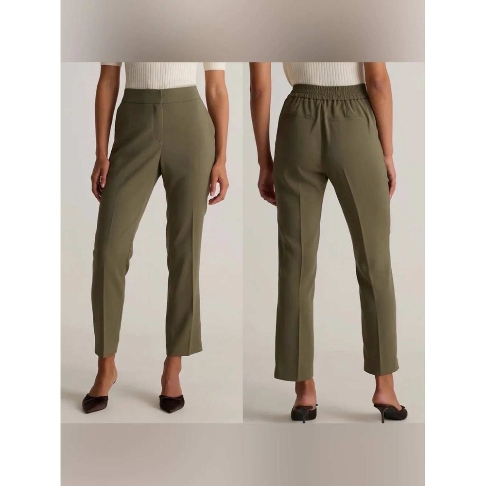 Quince Stretch‎ Crepe Ankle Pants Olive Green Elastic Back Tapered Size 6